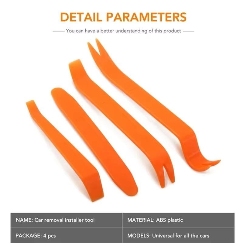 

Набор инструментов для ремонта обшивки дверей и приборной панели из 4 предметов, инструменты для снятия дверных панелей для автомобильных аксессуаров 25X16X2CM оранжевый