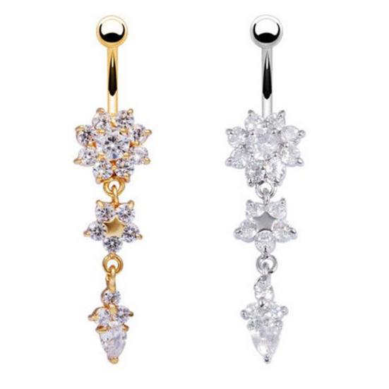 Lady Strass Blume Edelstahl Bauchnabel Nabel Ring Piercing Schmuck