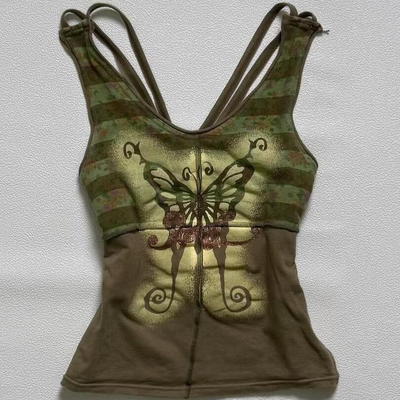 

TrendHub Американский Винтаж Готический Сексуальный На шнуровке Топ-камисоль Летний Y2k Харадзюку Принт Узкие Топы без рукавов 2000-е Корейская Мода Повседневные Майки Шикарные S