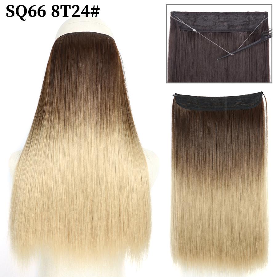 MISS WIG Syntetisk usynlig fisketråd uten klips Bølget hårforlengelse Langt hårstykke Naturlig Svart Brun Blond for kvinner Falsk hårstykke