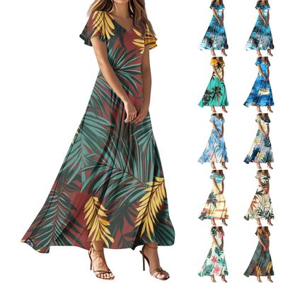 Dámske letné ležérne módne retro kvetinové šaty s výstrihom do V a krátkym rukávom