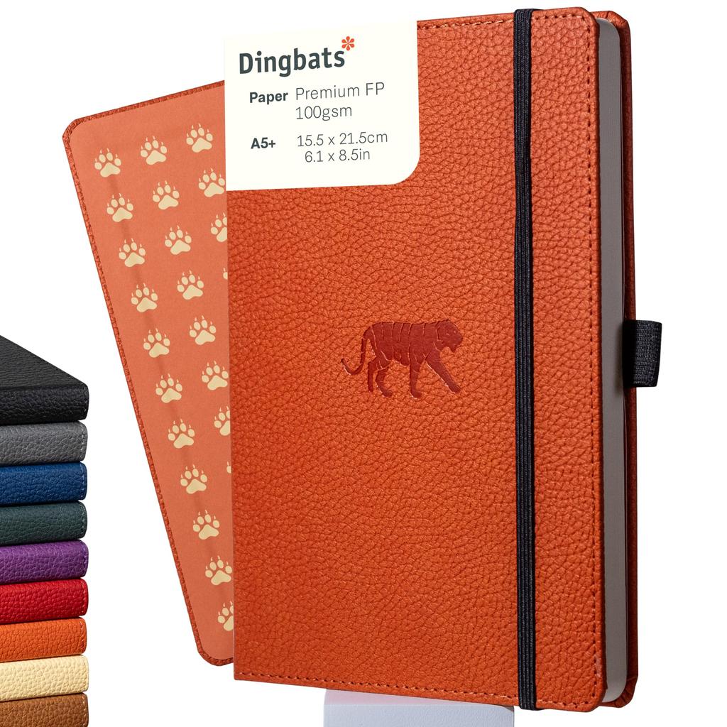 Wildlife Lined Medium Orange A5 Hardcover Cream 100gsm Paper Includes Bookband Bookmark Notebook, Tiger, - - Ink-Resistant - Pocket, &