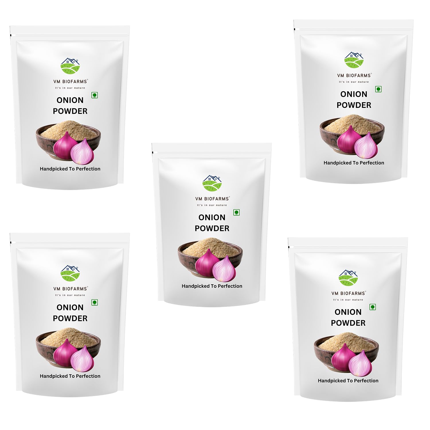 

VM Biofarms Onion Powder | All-Natural Dehydrated Onion Powder for Cooking, Seasoning & Flavor Enhancement | Pack of 5x100 Grams Each