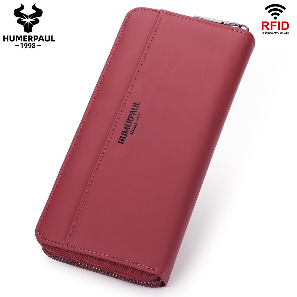 

HUMERPAUL Ladies wallet, leather wallet, RFID anti-theft swipe wallet, zipper, large-capacity wallet, multi-card coin purse красный