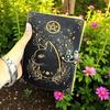Grimoire Vintage Leather Journal, Celtic Cat Leather Journal, Blank Spell Book of Shadows Celestial Gifts For Him Her