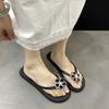 Beach Flat Bottom Pinch Foot Flower Flip-flops Female 2025 Summer Wear Sweet and Cute Cool Slippers Girl Heart Slippers