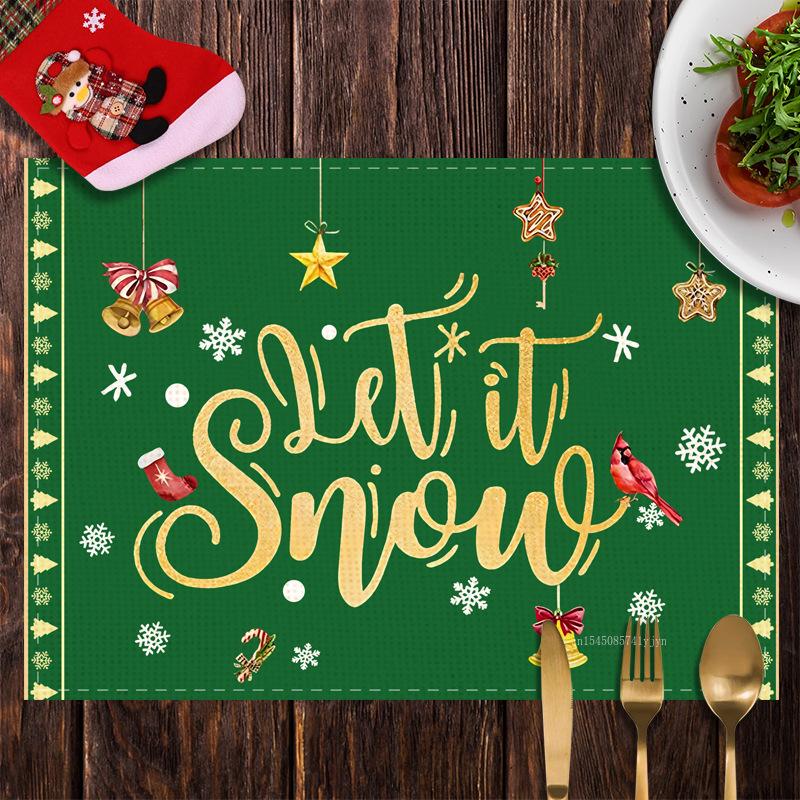 Christmas Cotton and Linen Printed Placemat Snowman Holiday Santa Claus Decor Coffee Cup Pad Mat for 2024 Kitchen Decoration