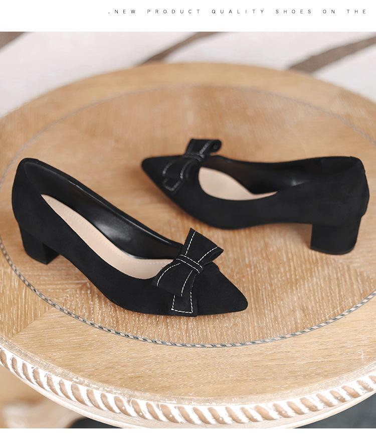 Women's French-Style Suede High Heels: Spring/Autumn 2024, Black, All-Match, Thick Heel, Shallow Mouth