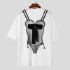 INCERUN Men Short Sleeves Funny Print See Through Casual Losee Tee Tops