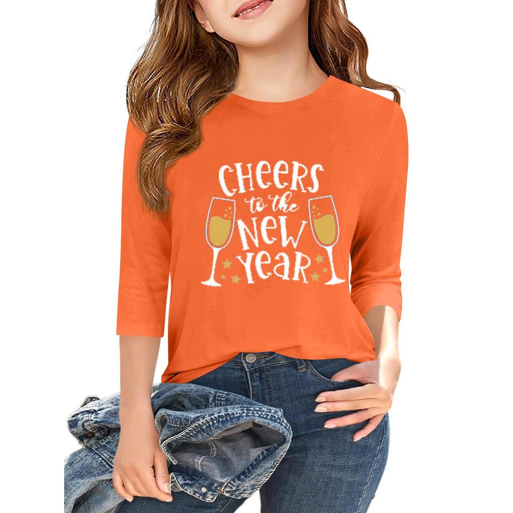 Tricou casual cu mâneci 3/4 pentru copii, cu gât rotund și imprimeu pentru Ziua Independenței