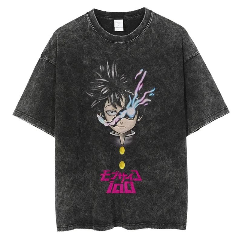Tricou Spălat Mob Psycho 100 Anime Streetwear pentru Bărbați Grafică Harajuku Retro Modă Casual Tricou Vară Mânecă Scurtă