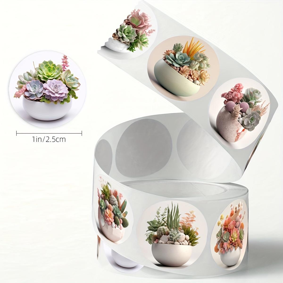 

Succulent Potted Plant Doodle Sticker Roll, 8 Pattern Design Label Stickers, Round Sealing Stickers for Birthday, Gift, Envelope, Greeting Card, Weddi