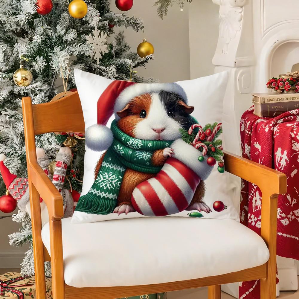 Christmas Atmosphere Animals Pillow Case Silky Short Plush with Invisible Zipper Dustproof Sofa Cushion Cover for Home Decor