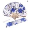 1Pc Japanese Style Shell Shaped Fan With Storage Bag Silk Cloth Bamboo Folding Fans Single-Side Flower Curved Fanbone Hand Fan