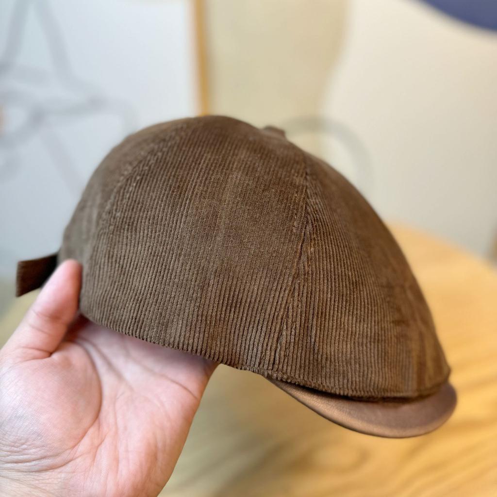 New Hat Women's Autumn and Winter Retro Corduroy Washed Leather Brim Forward Hat Newsboy Hat Fashionable Men's and Women's Duck Bill