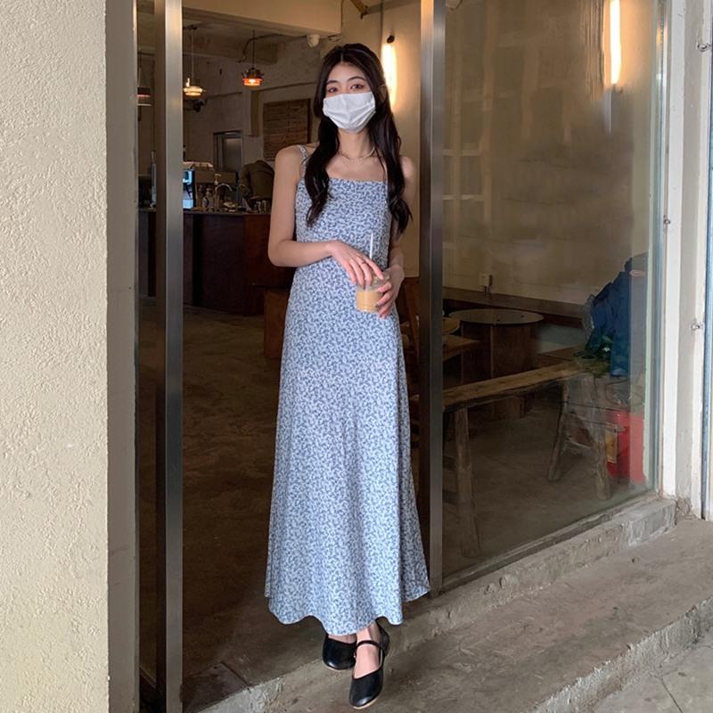 Women's Floral Sleeveless Long Dress Seaside Vacation Style Sweet Dress