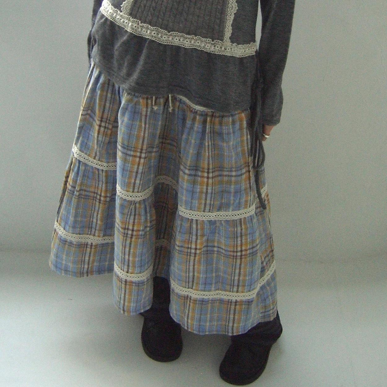 

Корейская клетчатая юбка А-силуэта в стиле Мори с кружевной аппликацией и эластичным поясом One Size