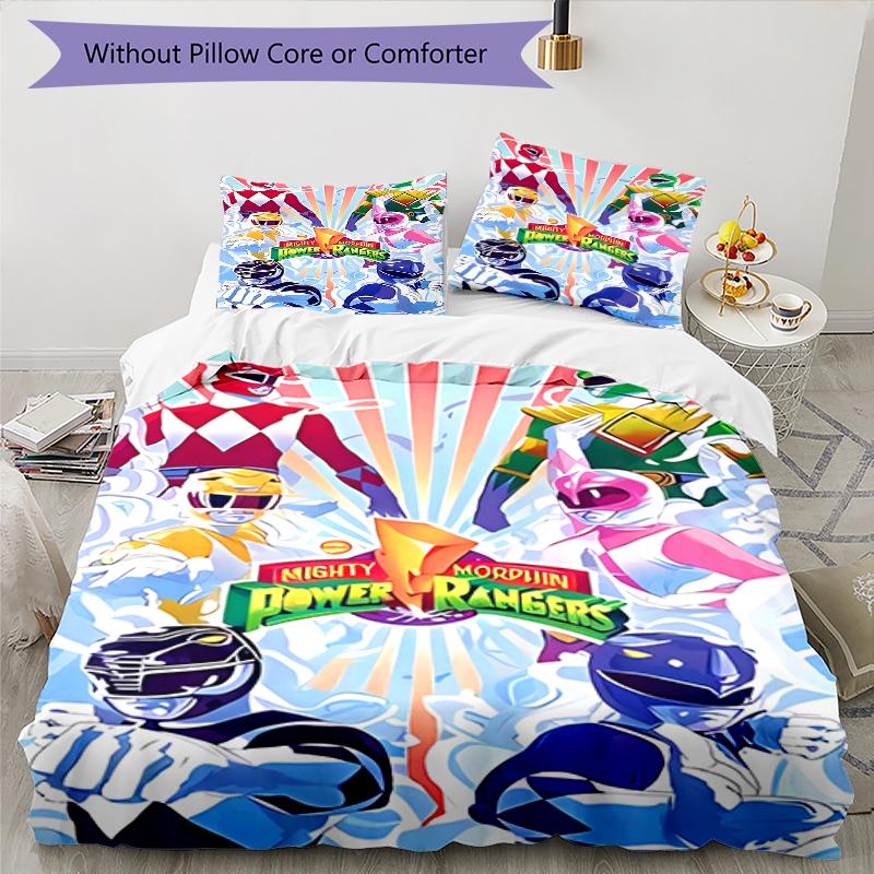 3pcs Mighty Morphin Power Rangers Pattern Bedding Set Duvet Cover Set Includes Duvet Cover &pillowcases, Perfect All Season Bedroom Decoration & Gift