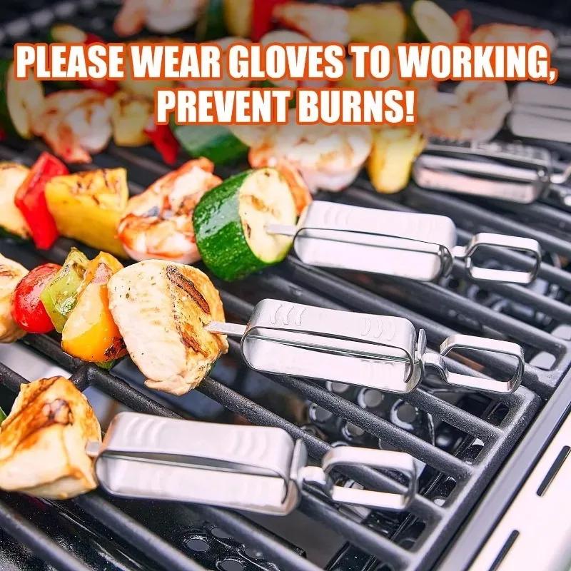Wiederverwendbare BBQ Outdoor Grillspieße Edelstahl Grill Schnellverschluss Metall Schiebegriff Tragbares BBQ Werkzeug