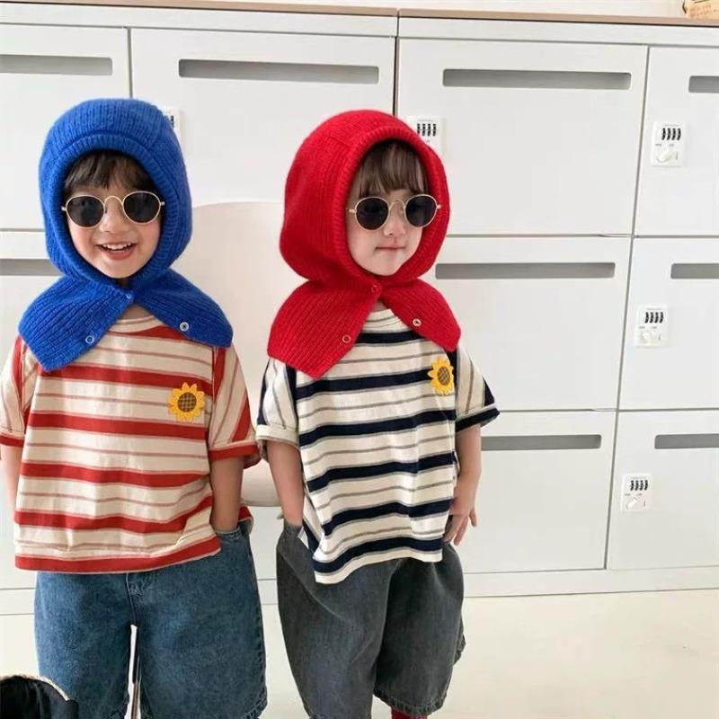 Herbst und Winter neue einfarbige warme Ohrenschutz Babymütze einfarbig Jungen und Mädchen winddicht Kinderwolle Strickmütze