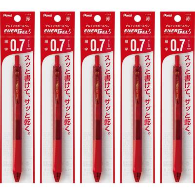 PENTEL EnerGel S Gel Ink Ballpoint Red Set of 5 0.7mm Pen, Barrel, XBL127-B,