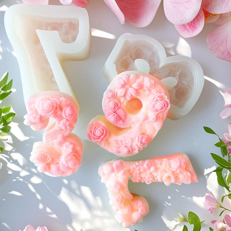 DIY Digital Shape 2 3 7 9 Silicone Candle Mold Lily Peony Rose Flower Number Plaster Molds Arabic Number Resin Decoration Mould