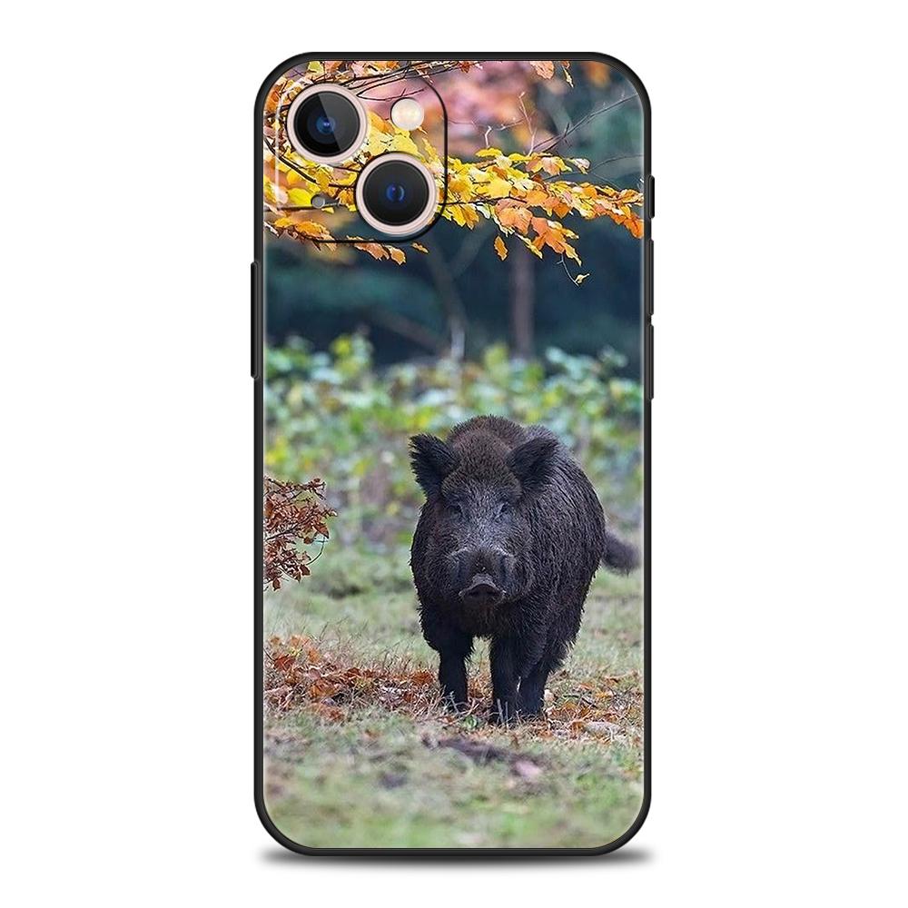 

Luxury TPU Soft Phone Case For iPhone 16 11 15 14 Pro MAX 12 13 7 8 Plus X XR XS SE 2022 Black Cover Animal Wild Boar iPhone 11 Pro