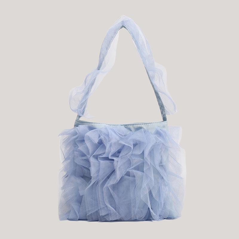 New Japanese sweet ballet mesh lace tulle pleated pearl splicing shoulder bag large-capacity women's bag