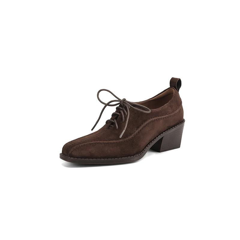 Fashion 2025 New Women Pumps Spring Autumn Office Ladies Casual Low Heels Comfortable Genuine Leather Lace-Up High-heeled Shoes Woman
