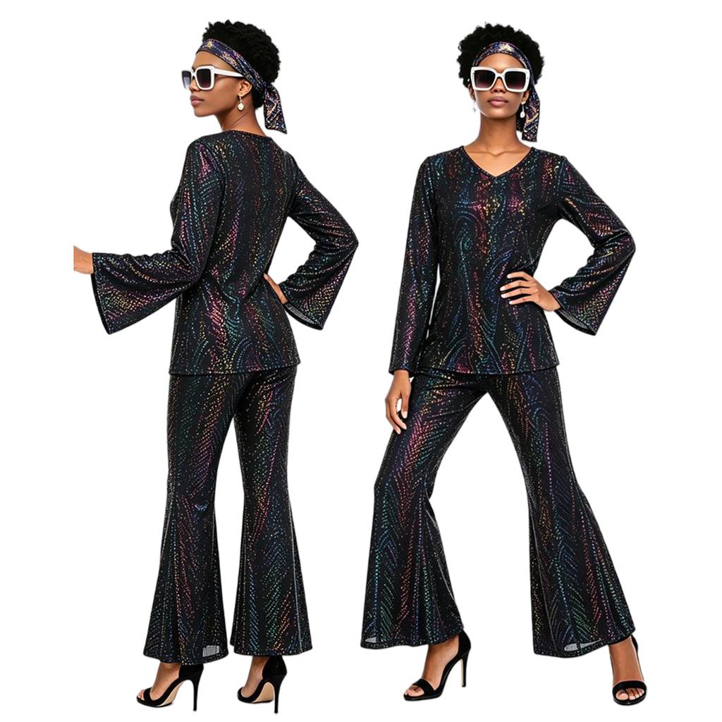 Women's 70s Retro Costume for Halloween Party Shiny Hippie Dress