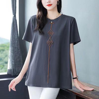 Loose Embroidered Women's Middle-aged Summer New Fashionable Large-size Short-sleeved Fashion T-shirt Top