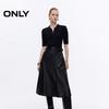 ONLY Women's Polo Collar Knit & Faux Leather Patchwork Midi Dress