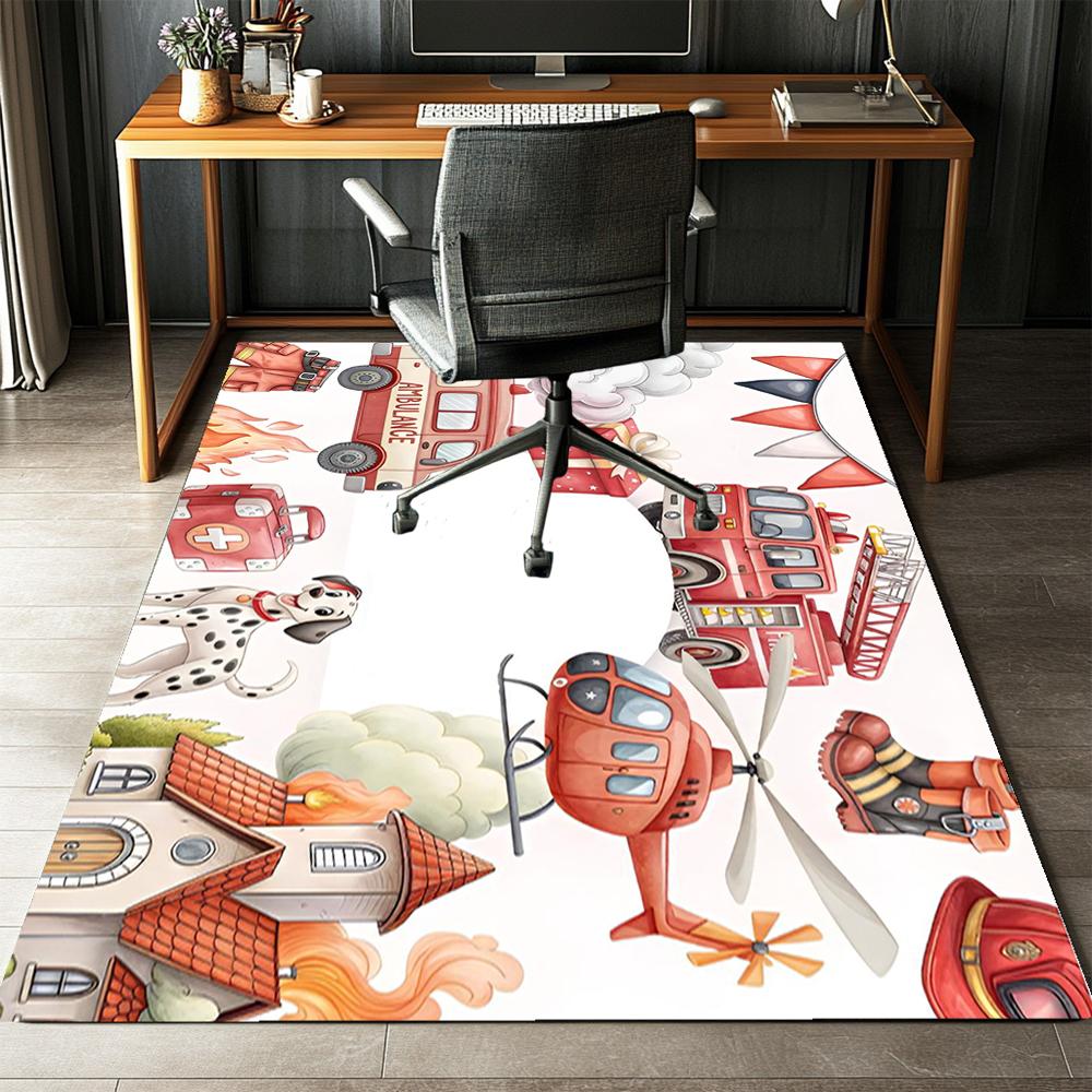 Fire Truck Printed Carpet,Rug,for Office Chair Living Room Bedroom Kitchen Room Decor Gifts.