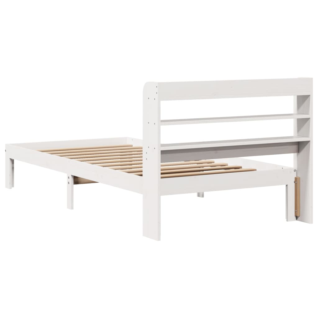 Vidaxl Bed Frame with Headboard, White, 75X190 Cm, Solid Pine Wood