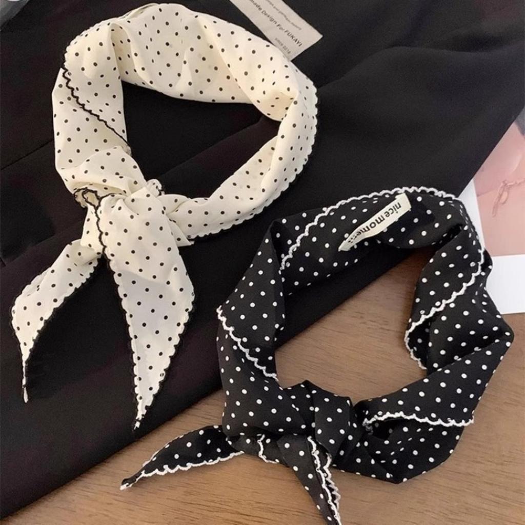 Summer  Polka Dot Striped Triangular Scarf for Women Fashionable Smple Thin Neck Scarf Tied Hair Scarves Decoration