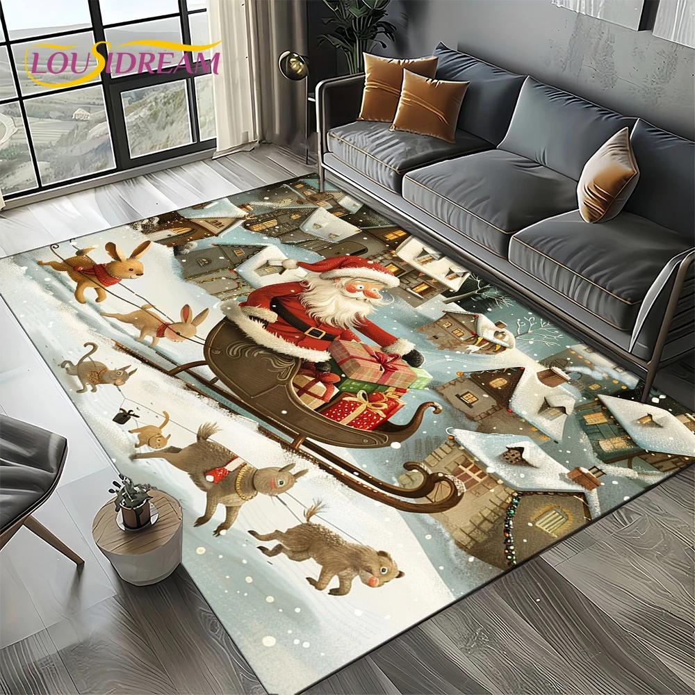 2025 Merry Christmas Tree Santa Claus,New Year Fairy Tale Gift Carpet Rug for Home Bedroom Sofa Doormat Decor,Non-slip Floor Mat