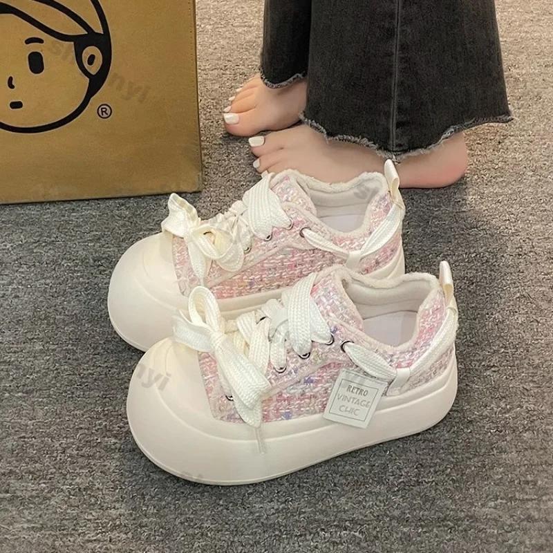 Mode Damen Plateau Canvas Schuhe Frühling Mode Bequem Atmungsaktiv Lässige Sneaker Neu Schnürschuhe Rutschfest Flach Sport Laufschuhe