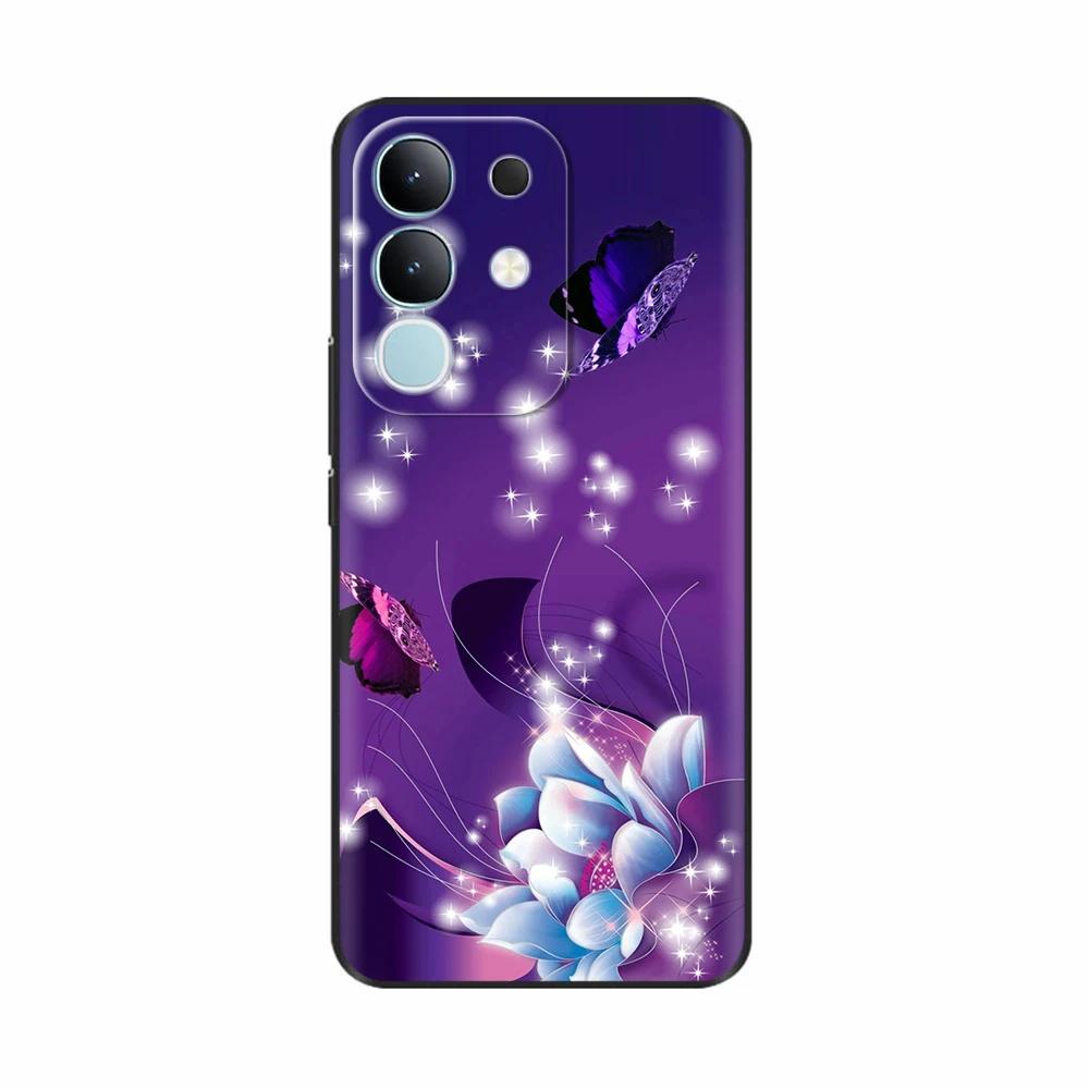 For Vivo Y29 4G Black Back Cover Fashion Flower Butterfly Painting Case Soft TPU Silicone Fundas For Vivo Y29 4G Protect Cover