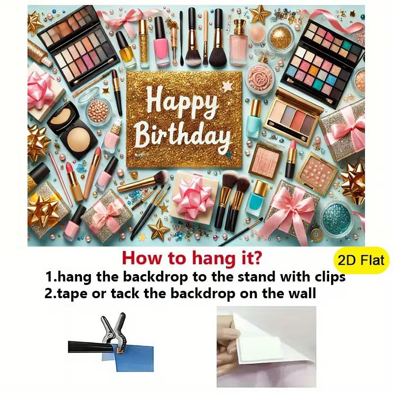 2D Happy Birthday Makeup Backdrop Cosmetic Party Photography Background