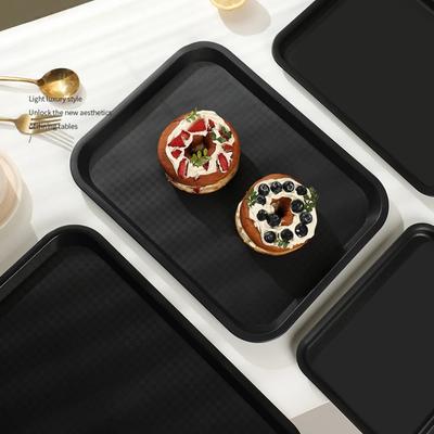 Black Rectangular Non-slip Serving Tray for Chinese Restaurant Fast Food Cake & Tea Service Commercial Durable Hotel Tableware