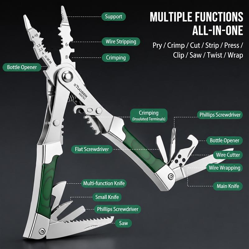 Electrician Tool Double-Head Multi-Purpose Wire Crimping Pliers Cold Press Terminal Pliers Multi-Function Stripping
