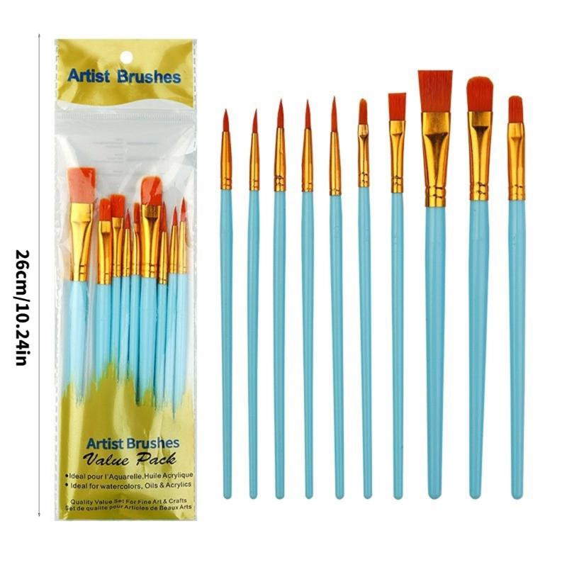 10 Pcs Painting Brushes With Comfortable Grip Drawing Supplies For Artists And Students