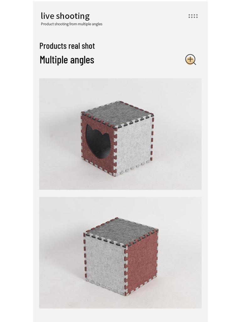 Felt Cat Bed & Scratch Board: DIY Assembly Tunnel, Detachable Semi-Enclosed All-Season Dice-Shaped Bed
