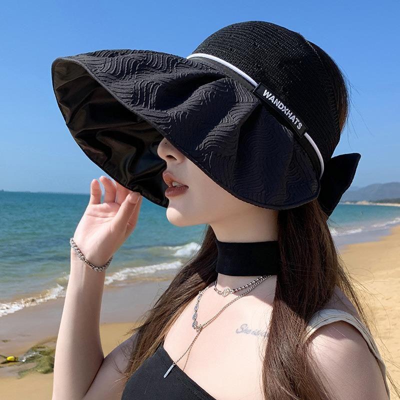 

Hat Female Summer UV Protection Air Top Sun Protection Hat Vinyl Sun Hat Big Brim Full Cover Face Beach Sun Hat E-609 black WAN cap