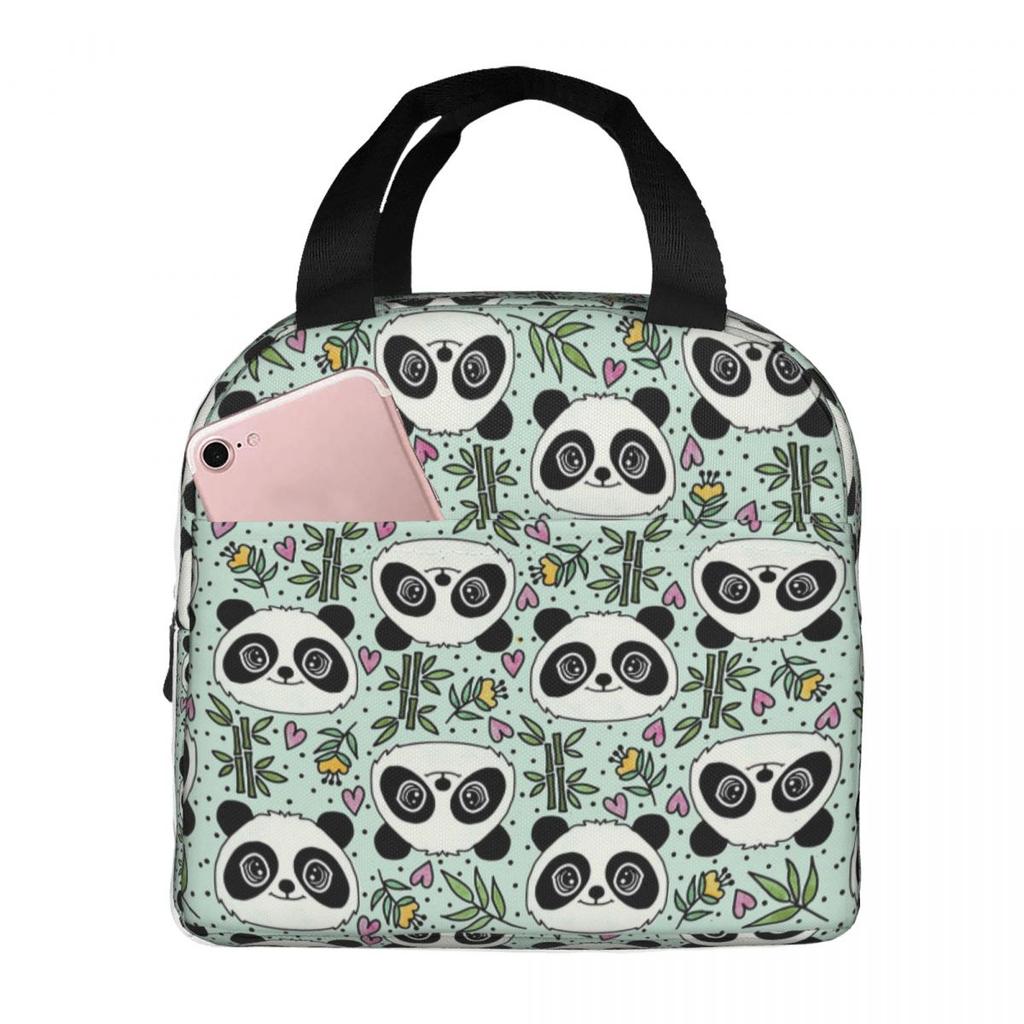 Cartoon Panda And Bamboo Pattern Insulated Lunch Bag for Women Kids Portable Food Boxes Thermal Lunch Box Tote