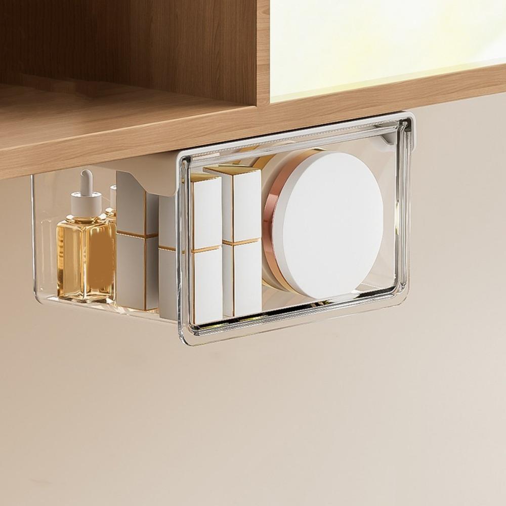 Transparent Under Desk Drawer Organizer Plastic Makeup Storage Container Qtip Holder Office