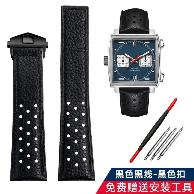 Genuine Leather Watch Band For TAG Heuer MONACO CARRERA CAW211R/P Watchband lychee print cowhide Strap men's Bracelet 22mm