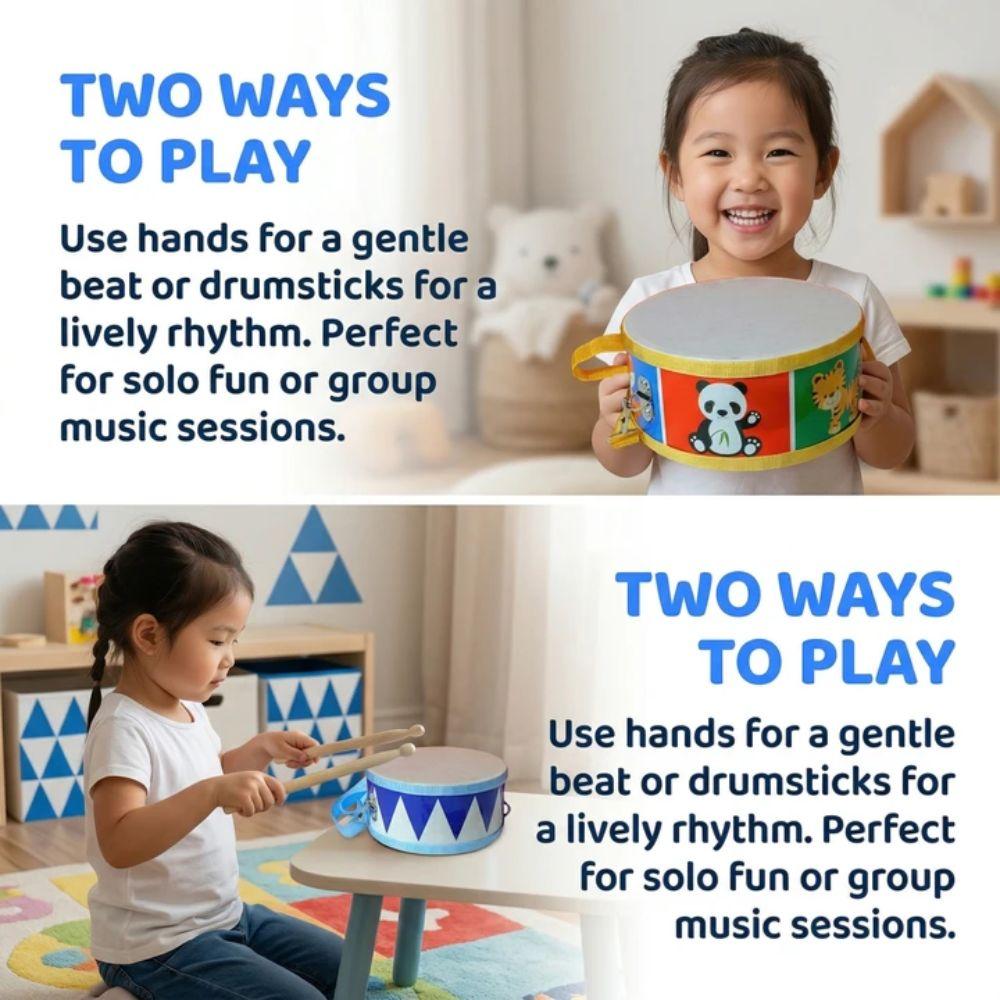 Montessori Instrument Hand Drum Toys Double Sided Wood Kids Drum Toys Children Preschool