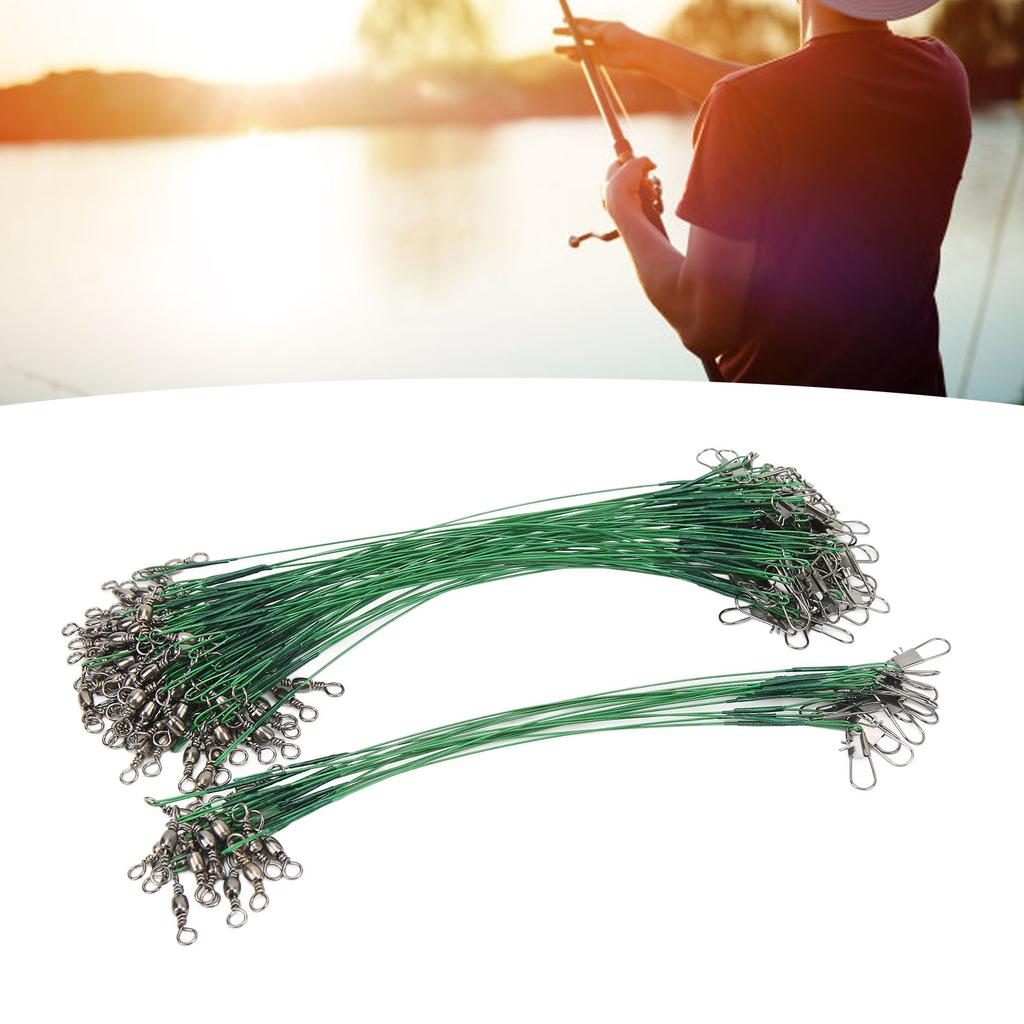100PCS Fishing Leader Swivels Snap Anti Corroison Hard Steel Wire Leader for Saltwater 15cm / 5.9in