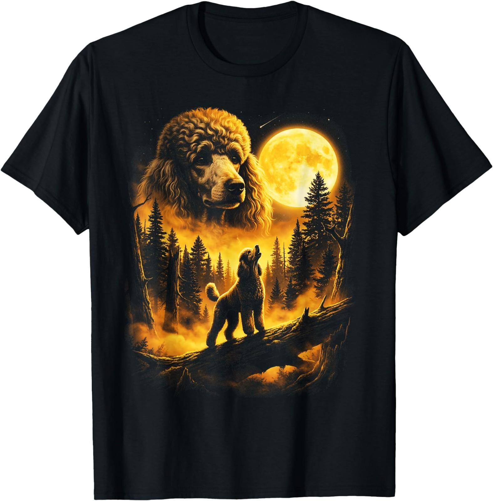 Poodle Dog Howling to The Moon Vintage 90s Retro Animal T- Unisex T-Shirt XXXXL